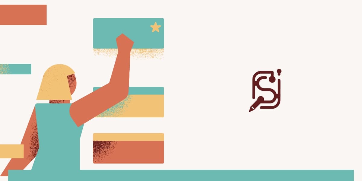 Graphic with Stempad logo and woman writing on a canvas.